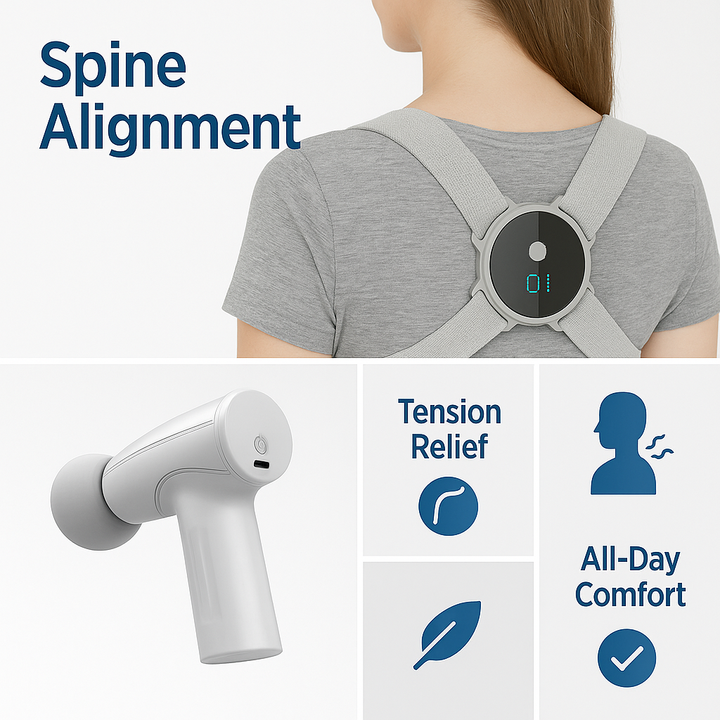 Smart Posture Corrector with Real-Time Display +FREE Mini Massage Gun (Limited Time Bonus)