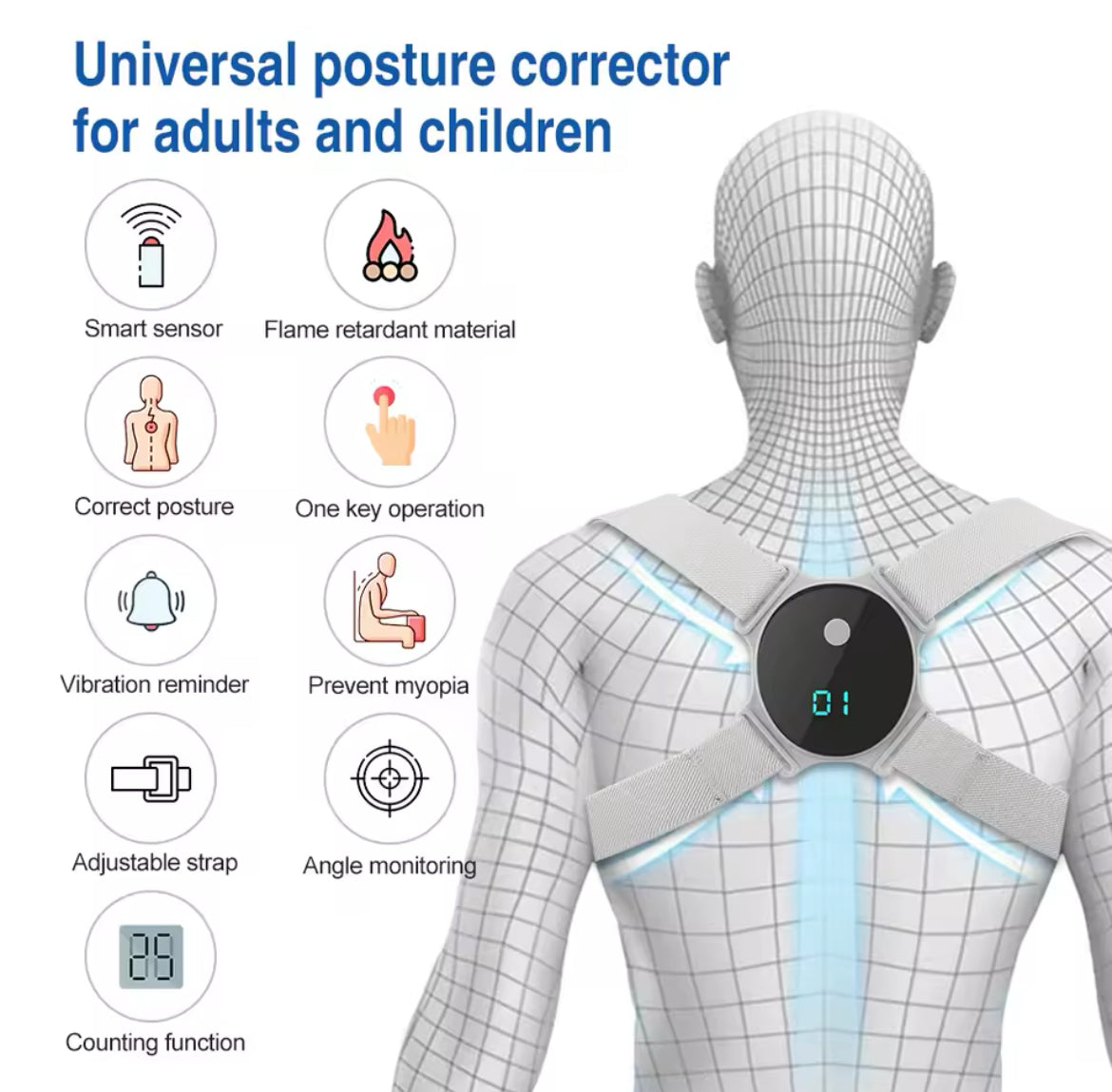 Smart Posture Corrector with Real-Time Display +FREE Mini Massage Gun (Limited Time Bonus)